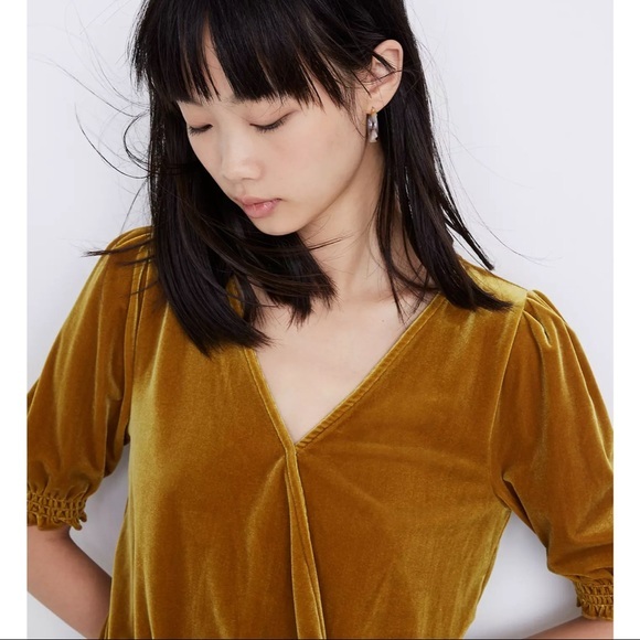 Madewell Velvet Smocked Crossover Top - Picture 2 of 9